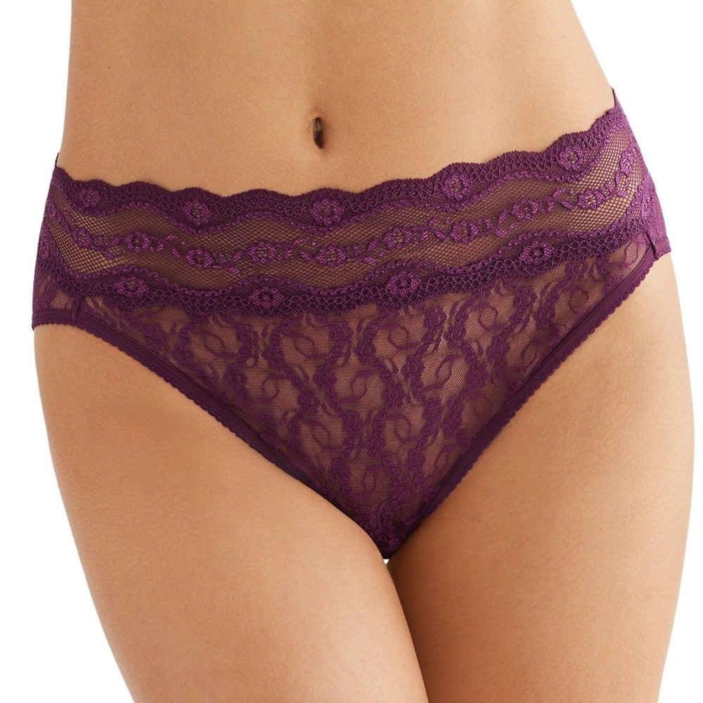 b.tempt'd by Wacoal Women Hi-Leg Panties Purple Large Lace Floral Scalloped NWT
